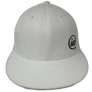 210 Fitted Baseball Cap White 7 5/8 Flat Brim Stretch Fit Embroidered Logo Hat